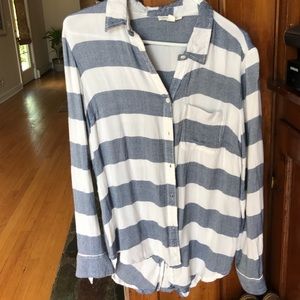 Flowy cotton striped beach button down